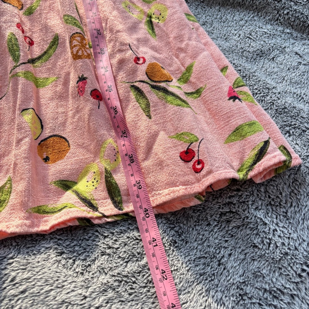 Womens Fruit Print Dress XL Linen Blend Babydoll Bow Tropical Cottage Boho 20248 - Picture 6 of 13
